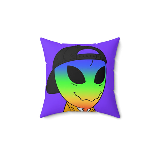 Rainbow Peace Alien Squid Mouth Visitor Spun Polyester Square Pillow