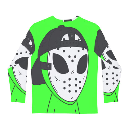 Camiseta AOP de manga larga para hombre con máscara de hockey blanca y verde alienígena visitante 