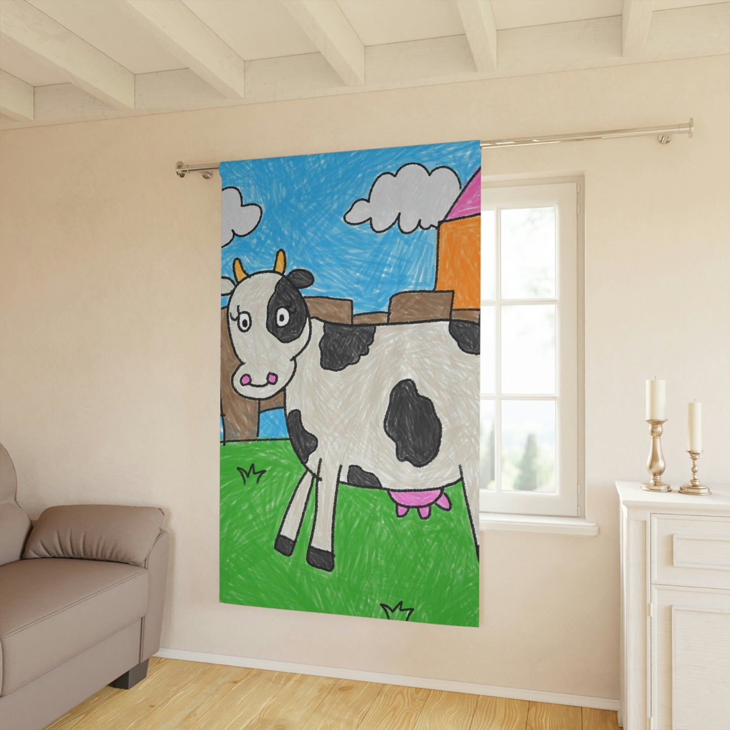 Cow Moo Farm Barn Animal Character Window Curtains (1 Piece)