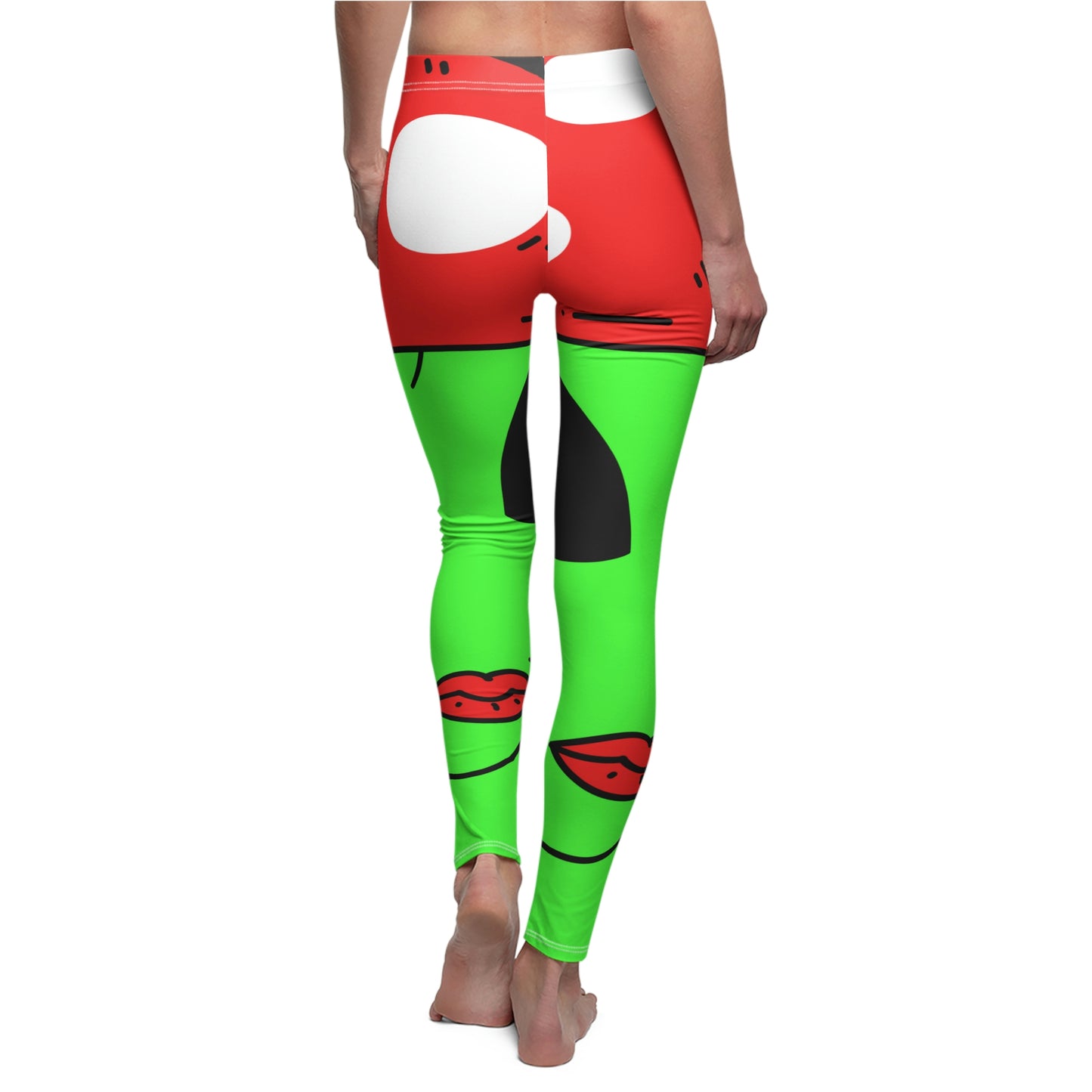 Mushroom Head Green Alien Visitor w/ Red Lips Women's Cut & Sew Casual Leggings