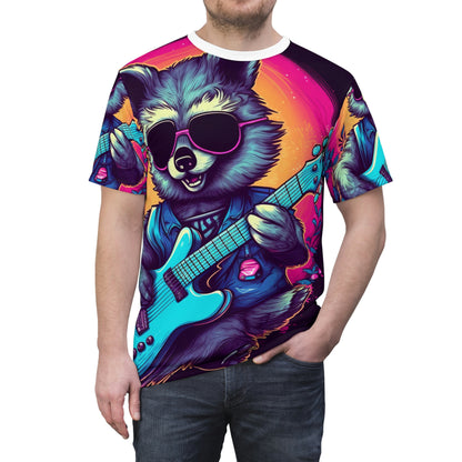 Raccoon Musician Art - Rock Star Guitarist Furry Animal Unisex Cut & Sew Tee (AOP)