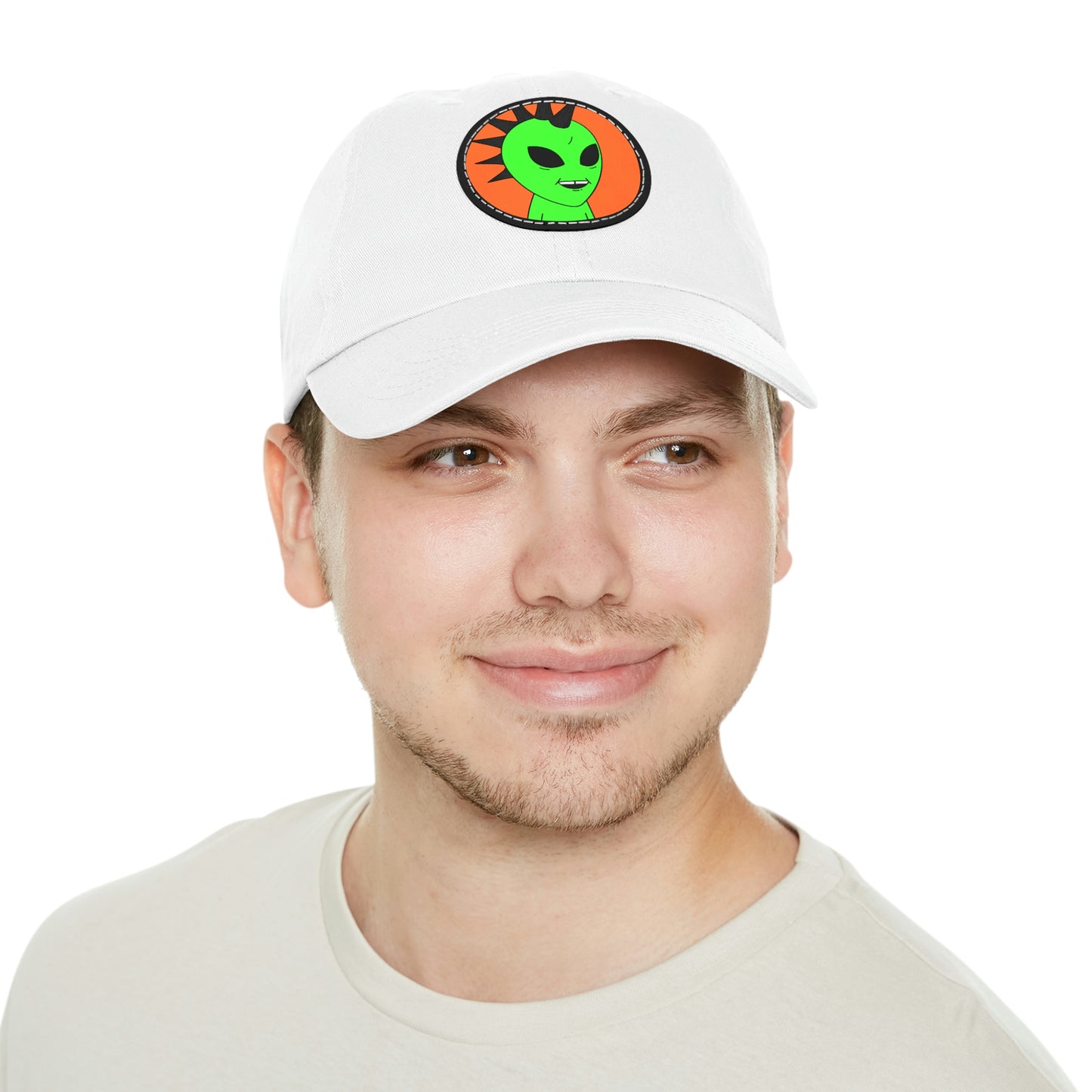 Black Hair Spiked Visitor Alien Dad Hat with Leather Patch (Round)