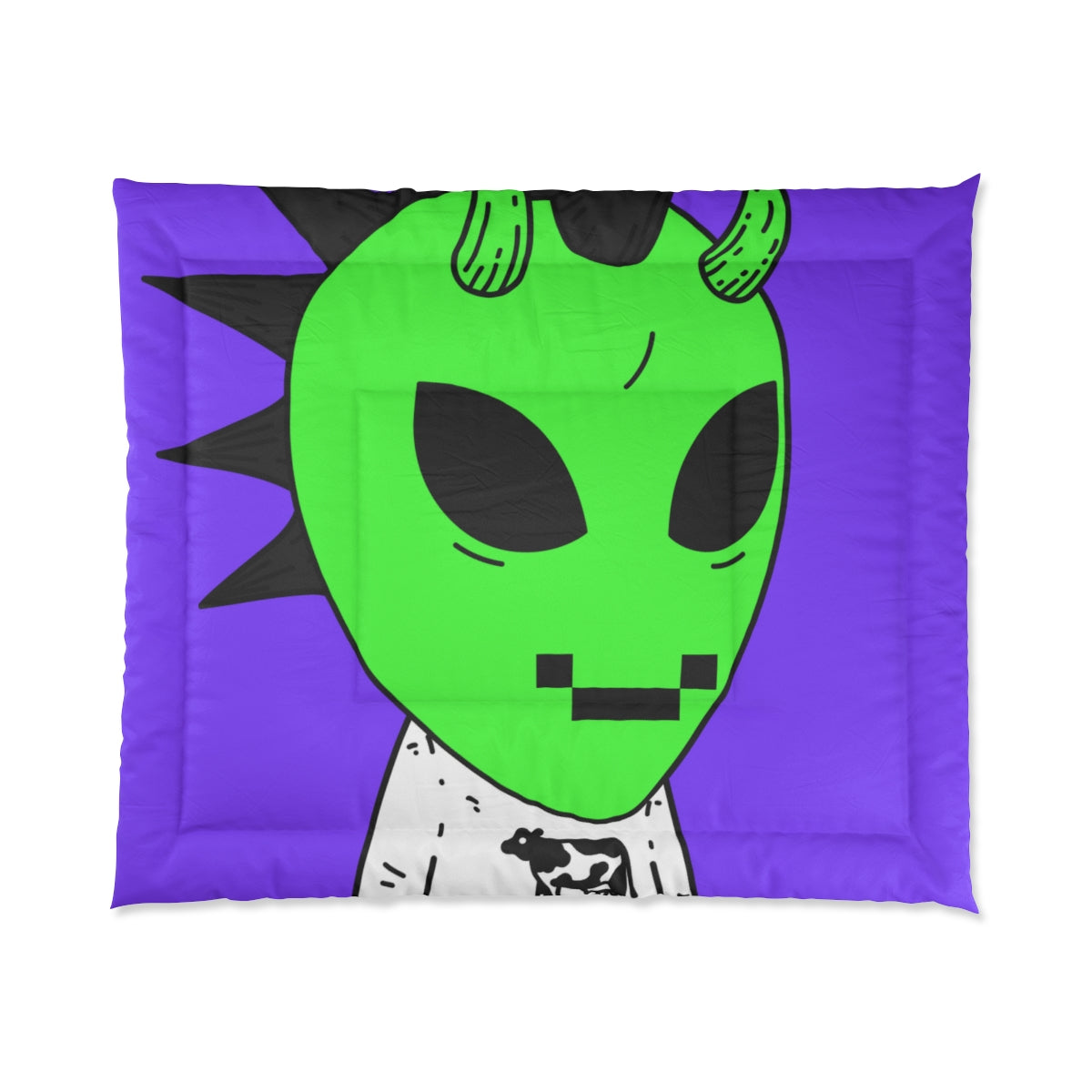 Cow Green Alien Spike Black Hair Digital Smile Visitor Bed Comforter