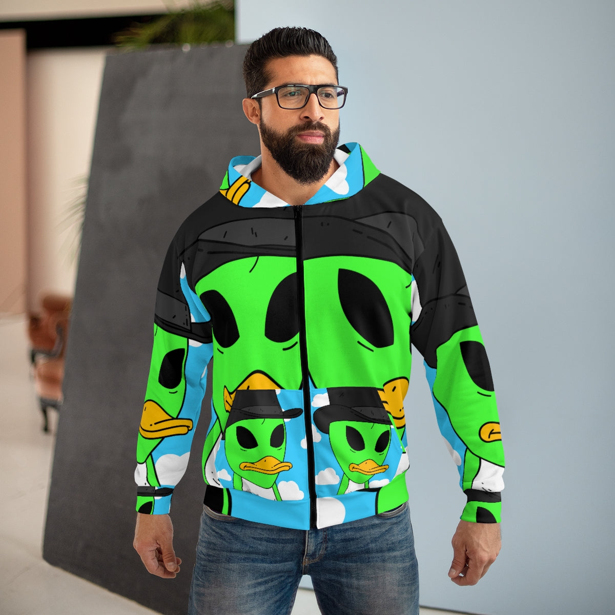 Scifi Alien Sky Person AOP Unisex Zip Hoodie