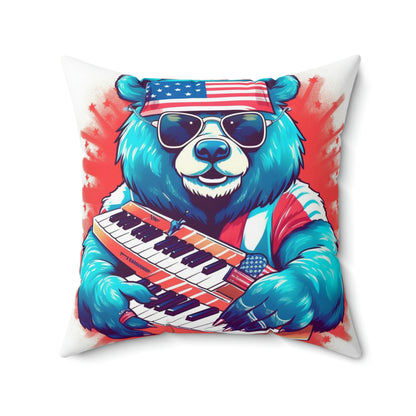 Keys of Patriotism: Piano Player Patriotic Bear's 4th of July Musical Celebration Spun Polyester Square Pillow