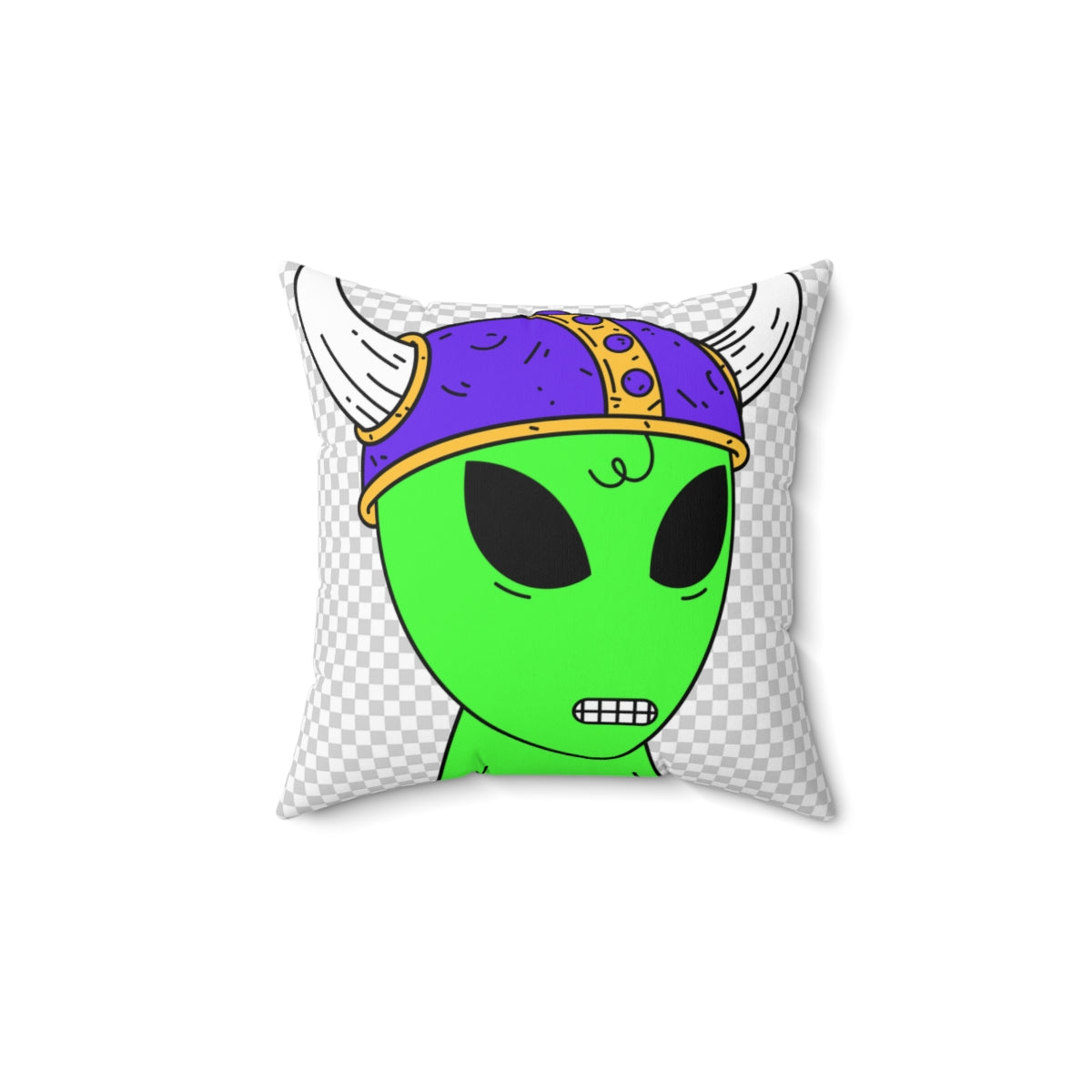 Purple Viking Helmet Digital Teeth Alien Visitor Spun Polyester Square Pillow