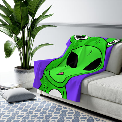 Green Kek Frog Alien Space Character Cartoon Pink Tongue Visitor Sherpa Fleece Blanket