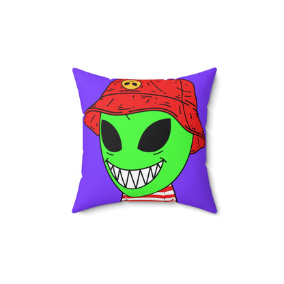 Alien Character Cartoon Red Hat Striped Shirt Big Smile Spun Polyester Square Pillow