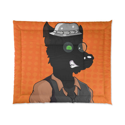 Wolf Cyborg Detective Silver Fedora Round Glasses Green Eye Sleep Bed Comforter