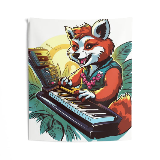 Tapices de pared para interiores con diseño de piano y música de teclado de panda rojo 