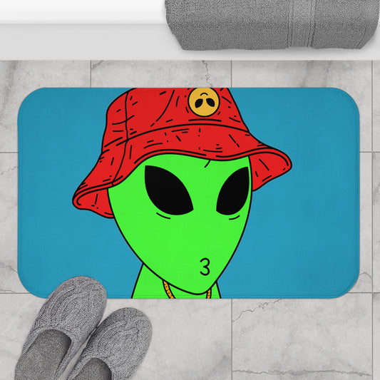 Los visitantes Alien verde beso cara cadena dorada sombrero rojo Alfombra de baño