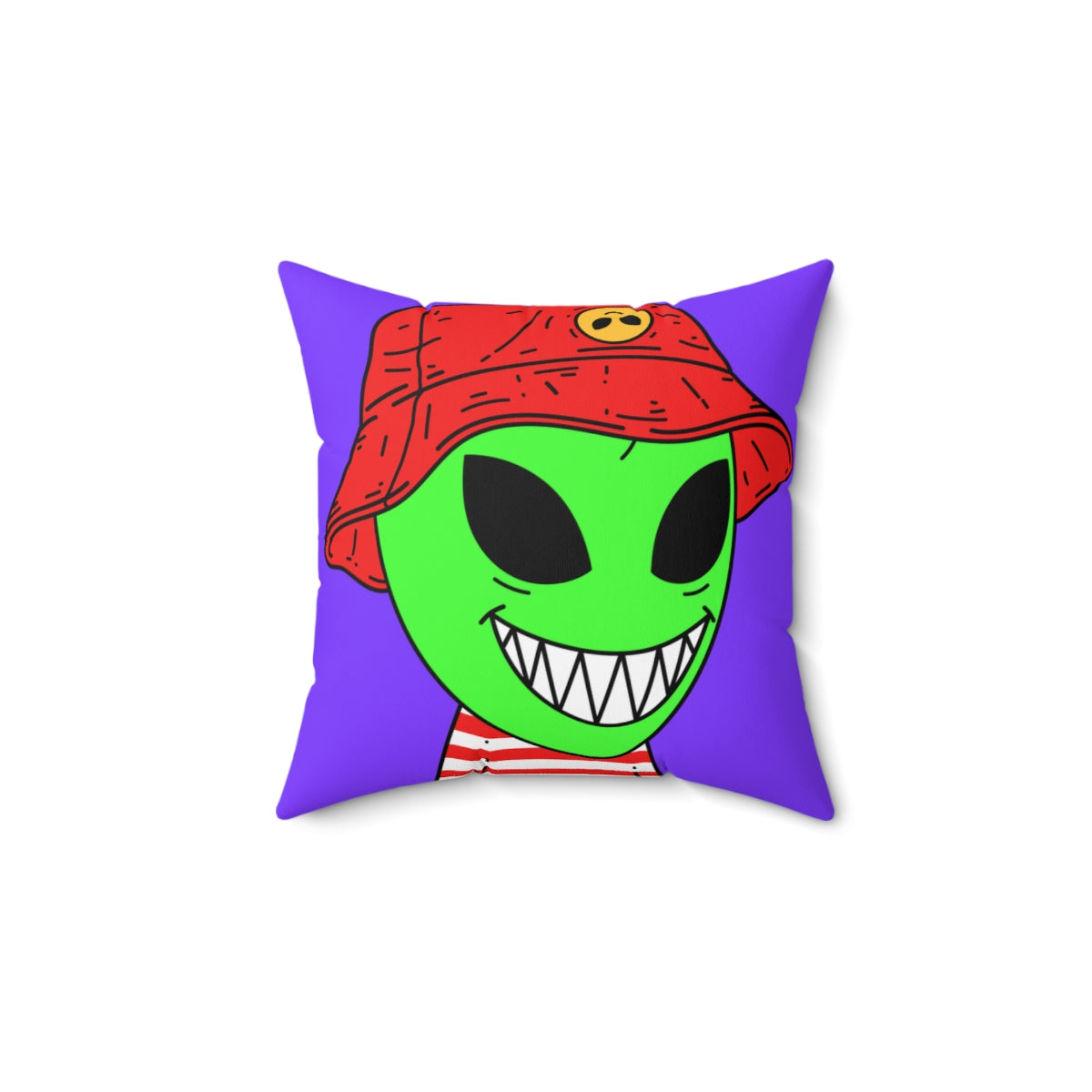 Alien Character Cartoon Red Hat Striped Shirt Big Smile Spun Polyester Square Pillow