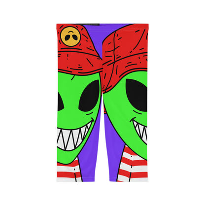 Alien Character Cartoon Big Smile Women’s Capri Leggings (AOP)