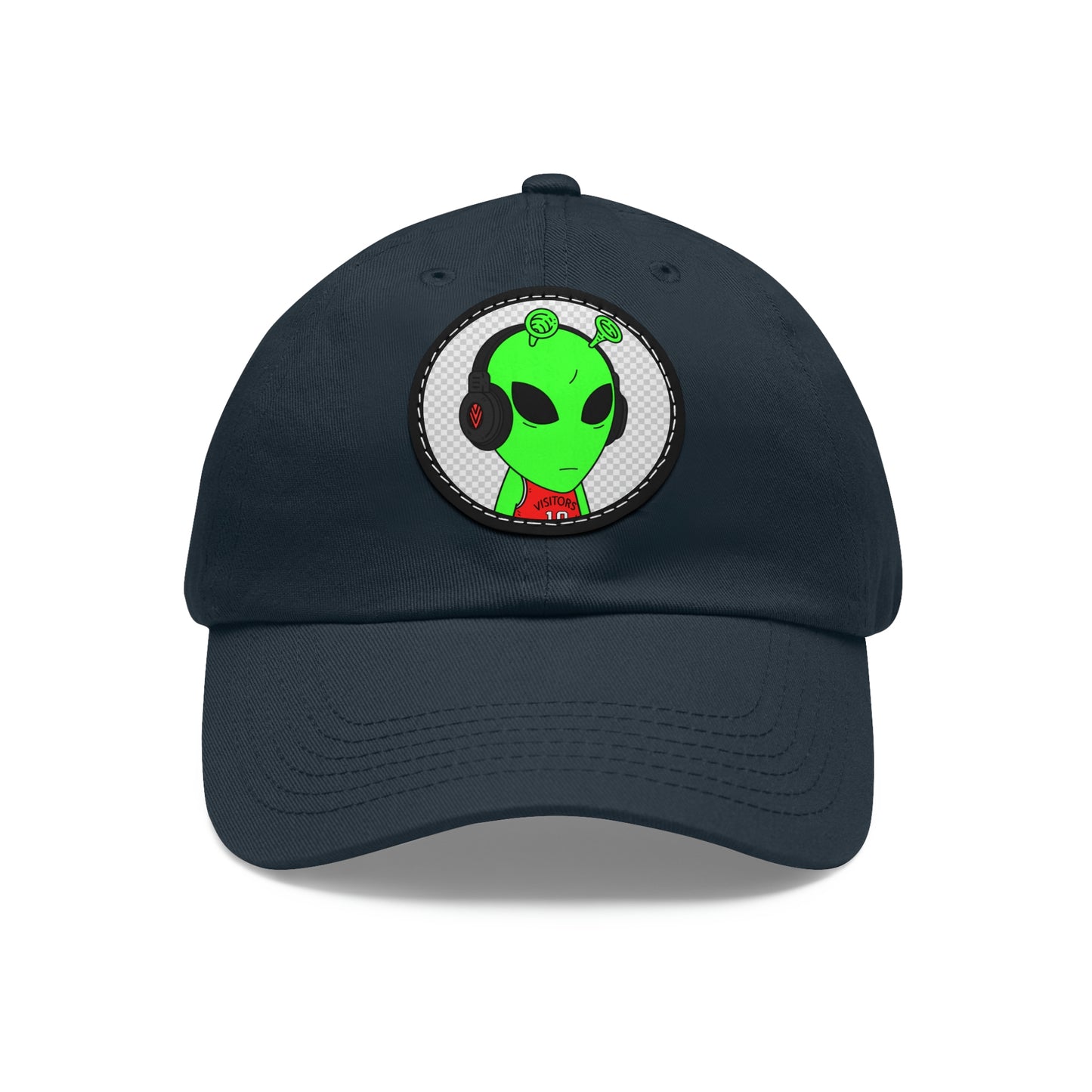 Alien Music Headphone Podcast Character Visitor Dad Hat with Leather Patch (Round)