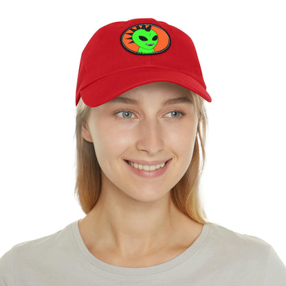 Black Hair Spiked Visitor Alien Dad Hat with Leather Patch (Round)