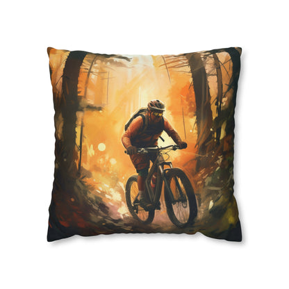 Mountain Bike Adventure - Forest Trail Graphic Spun Polyester Square Pillow Case