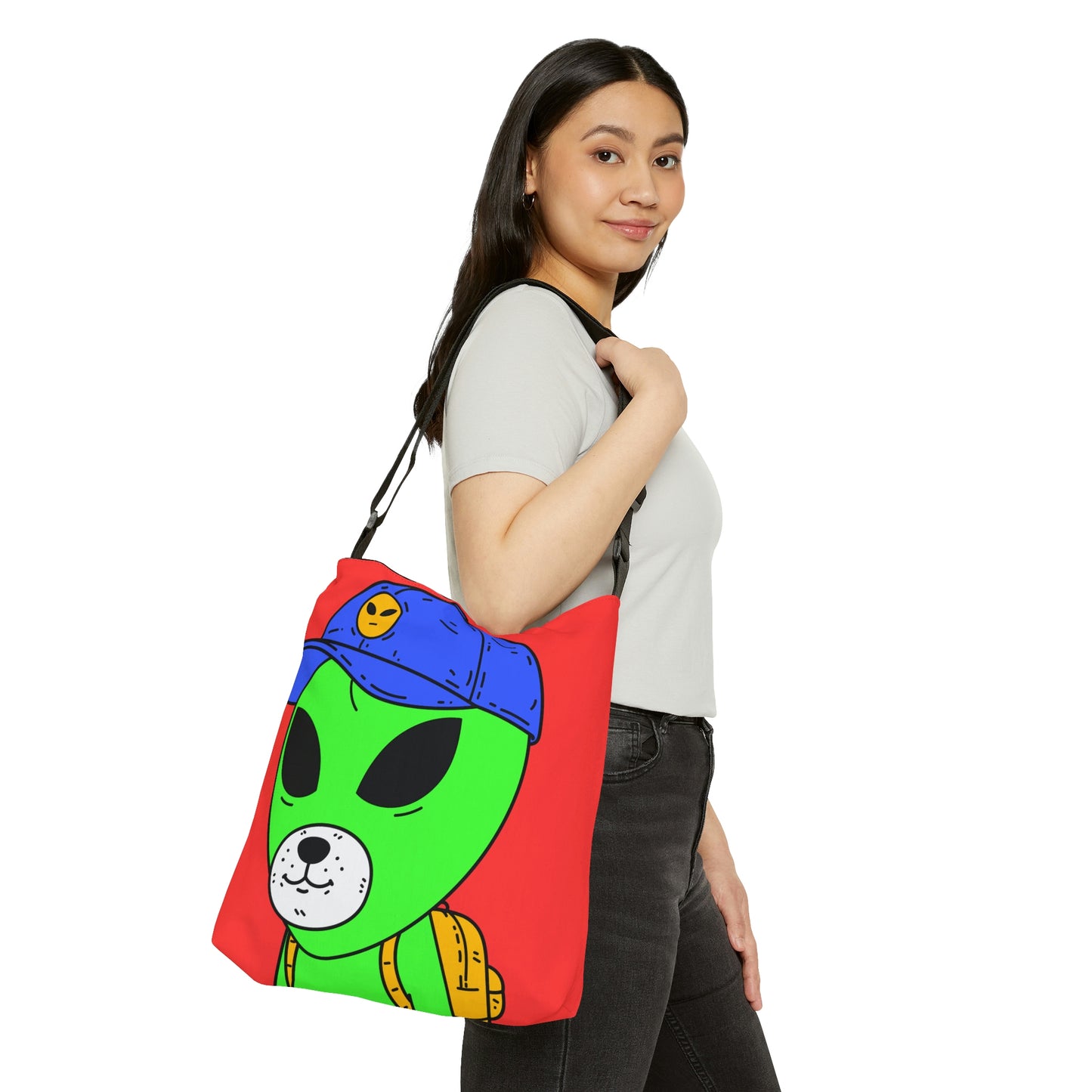 White Dog Bear Alien Green Visitor Adjustable Tote Bag (AOP)