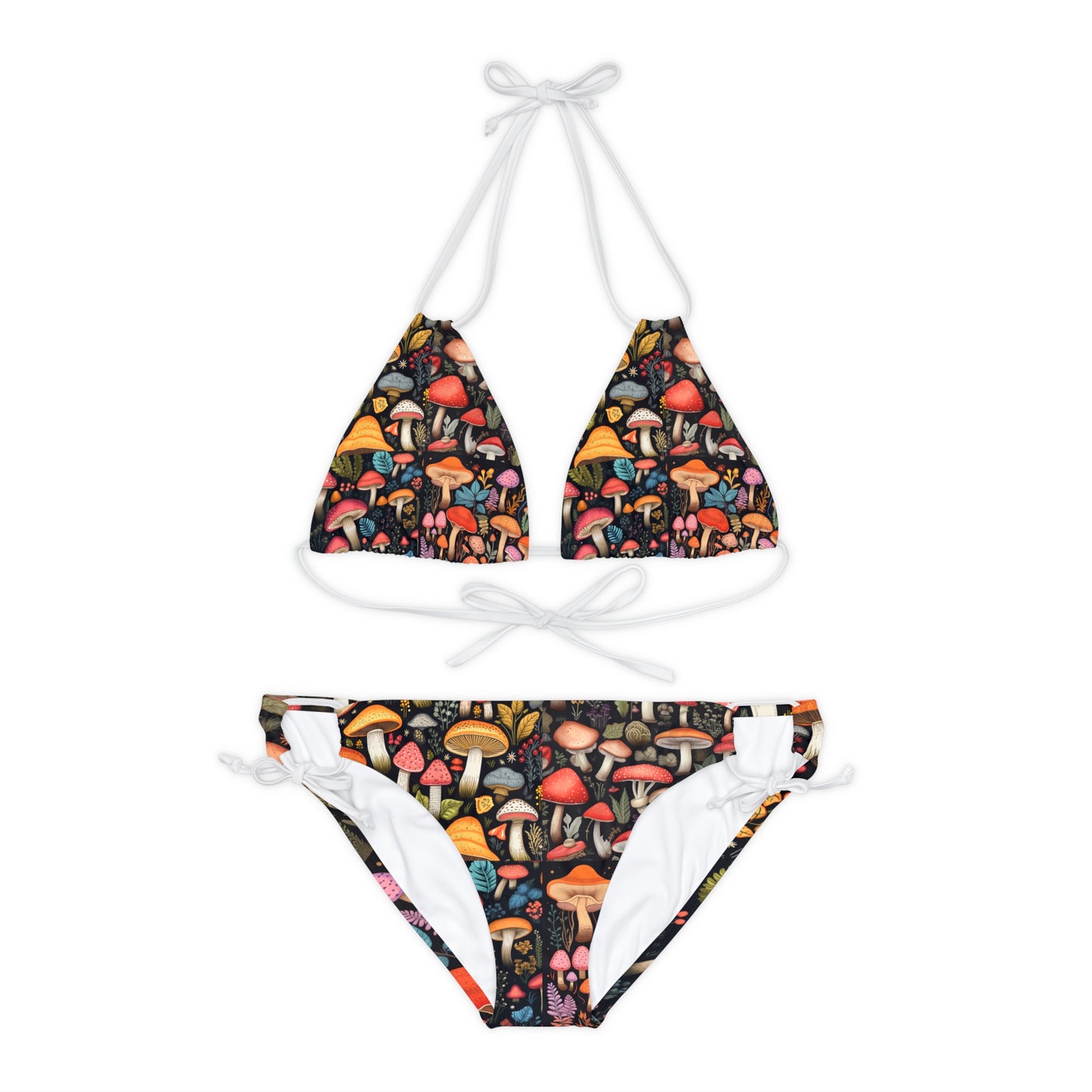 Fairy-Tale Fungi: Whimsical Assorted Mushroom Pattern Design Strappy Bikini Set (AOP)