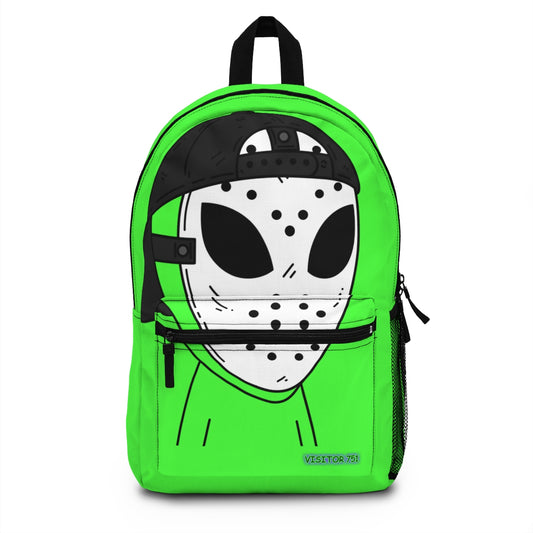 White Hockey Mask Green Alien Visitor Backpack
