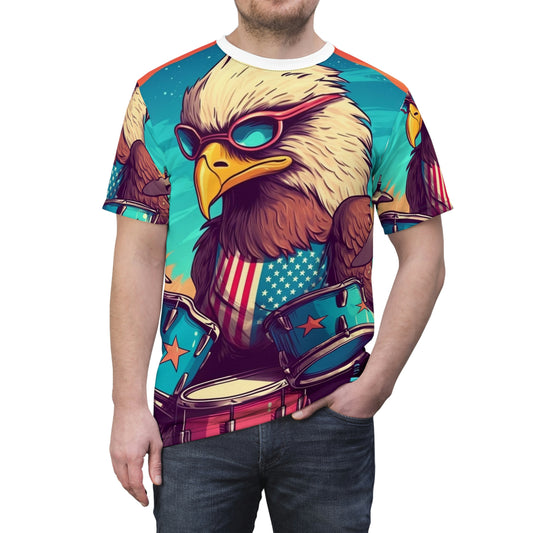 American Bald Eagle Drum Player Classic USA Graphic Unisex Cut & Sew Tee (AOP)