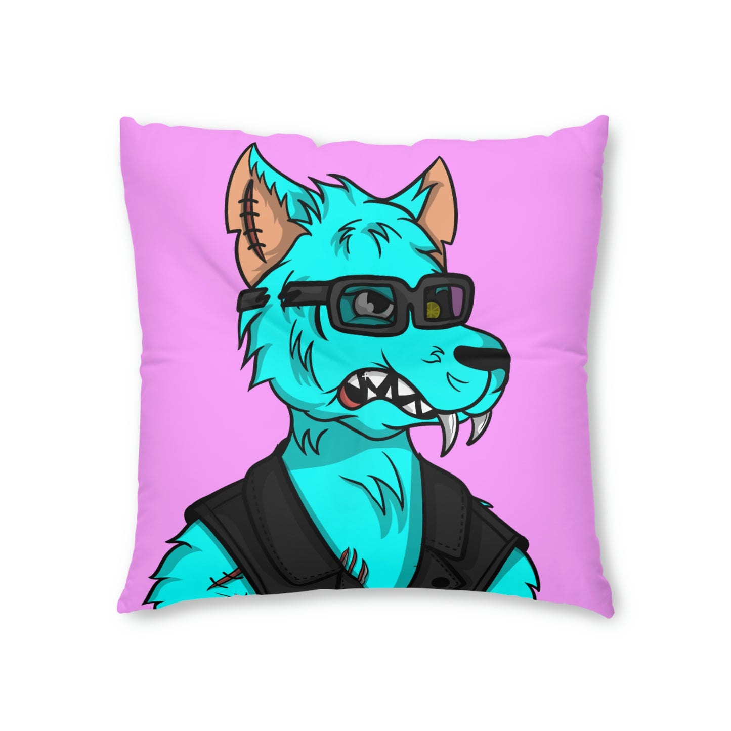 Wolve Aqua Water Blue Wolf Cyborg Tufted Floor Pillow, Square