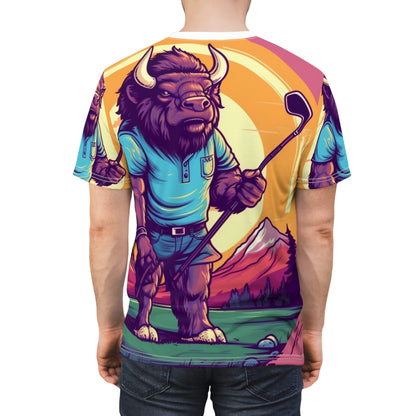 Golf Bison Buffalo USA Style Graphic Camiseta unisex cortada y cosida (AOP) 