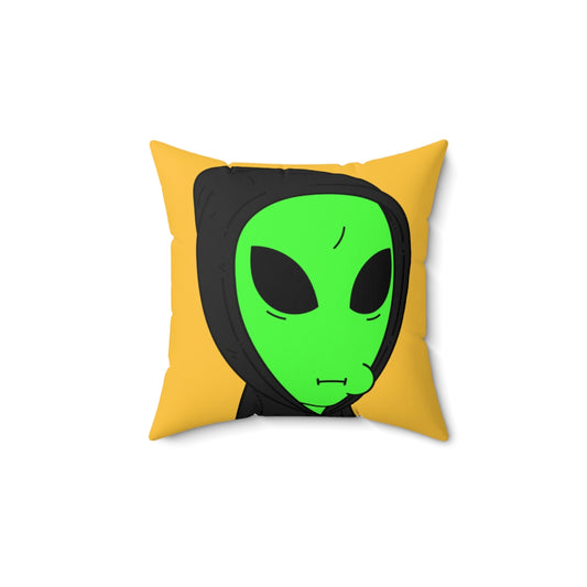 Green Alien Black Hoodie Sweatshirt Cartoon Character Visitor Spun Polyester Square Pillow