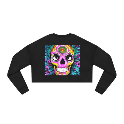 Trippy psychedelic Skull Skeleton Head Face Women's Cropped Sweatshirt