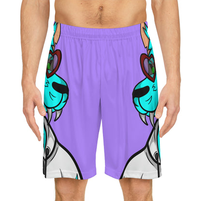 Aqua Blue Cyborg Lovely Heart Wolf Basketball Shorts