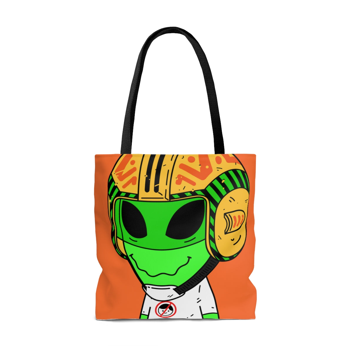 Yellow Space Ship UFO Flying Saucer Helmet Green Smiley Anti Human Visi AOP Tote Bag