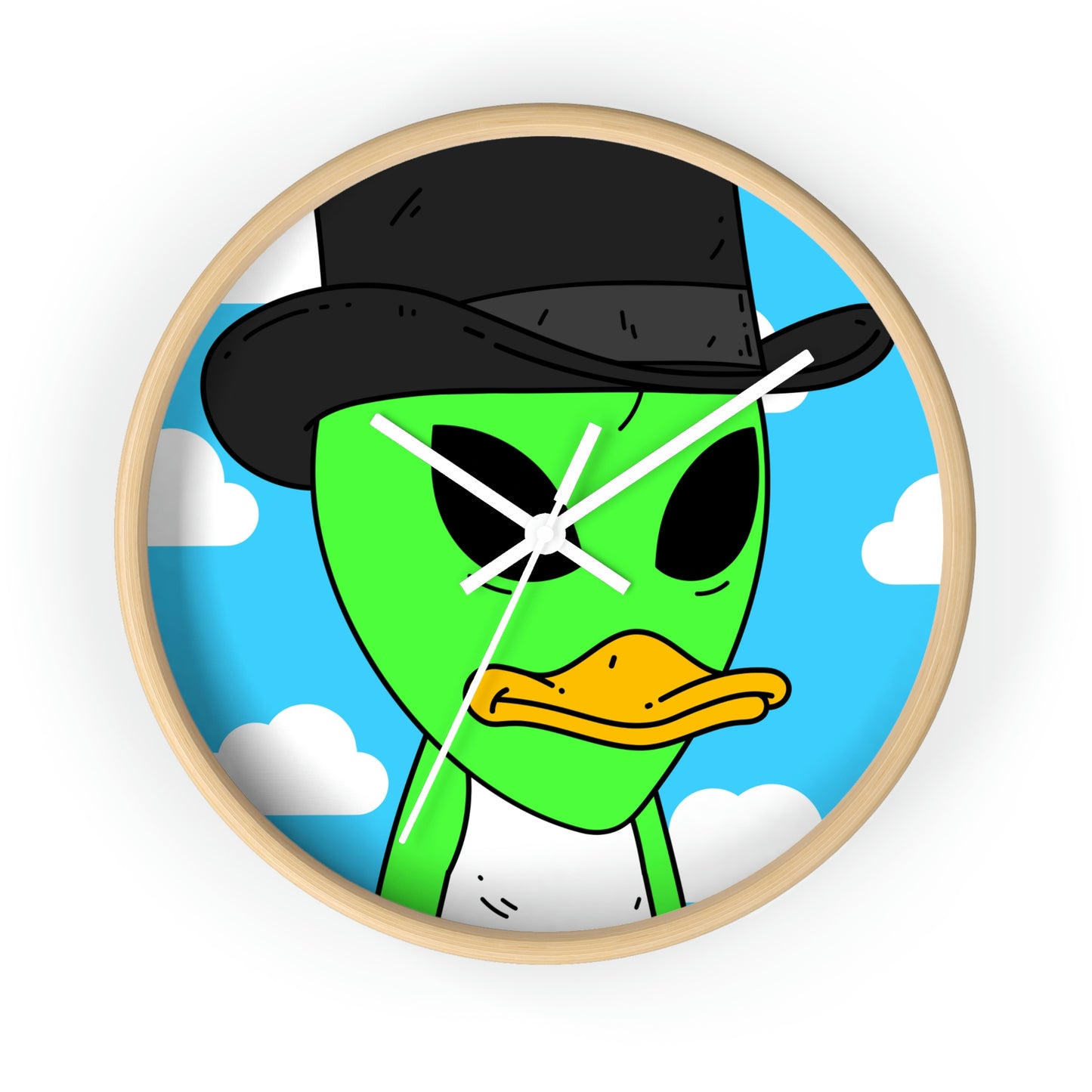 Visitors Green Alien Duck Black Top Hat Wall clock