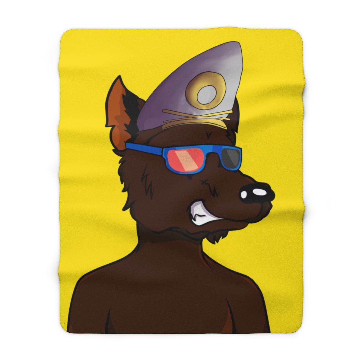 Wolf Cyborg Wolve Sailor Hat Shirtless Sunglasses Brown Fur Sherpa Fleece Blanket