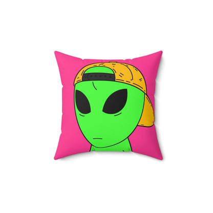 Green Alien Yellow Hat Visitor Spun Polyester Square Pillow