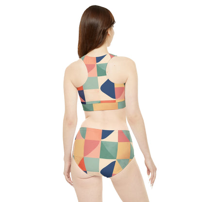 Geometric Shapes Minimalist Sporty Bikini Set - Pastel Decor (AOP)