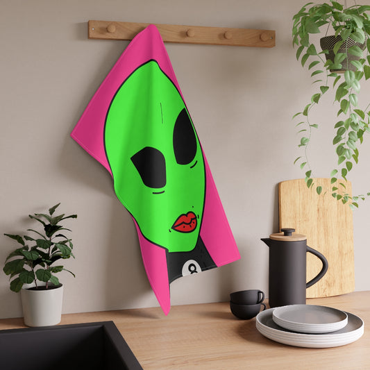 8 Ball Green Alien Lipstick Visitor Pool Player Game Kitchen Towel