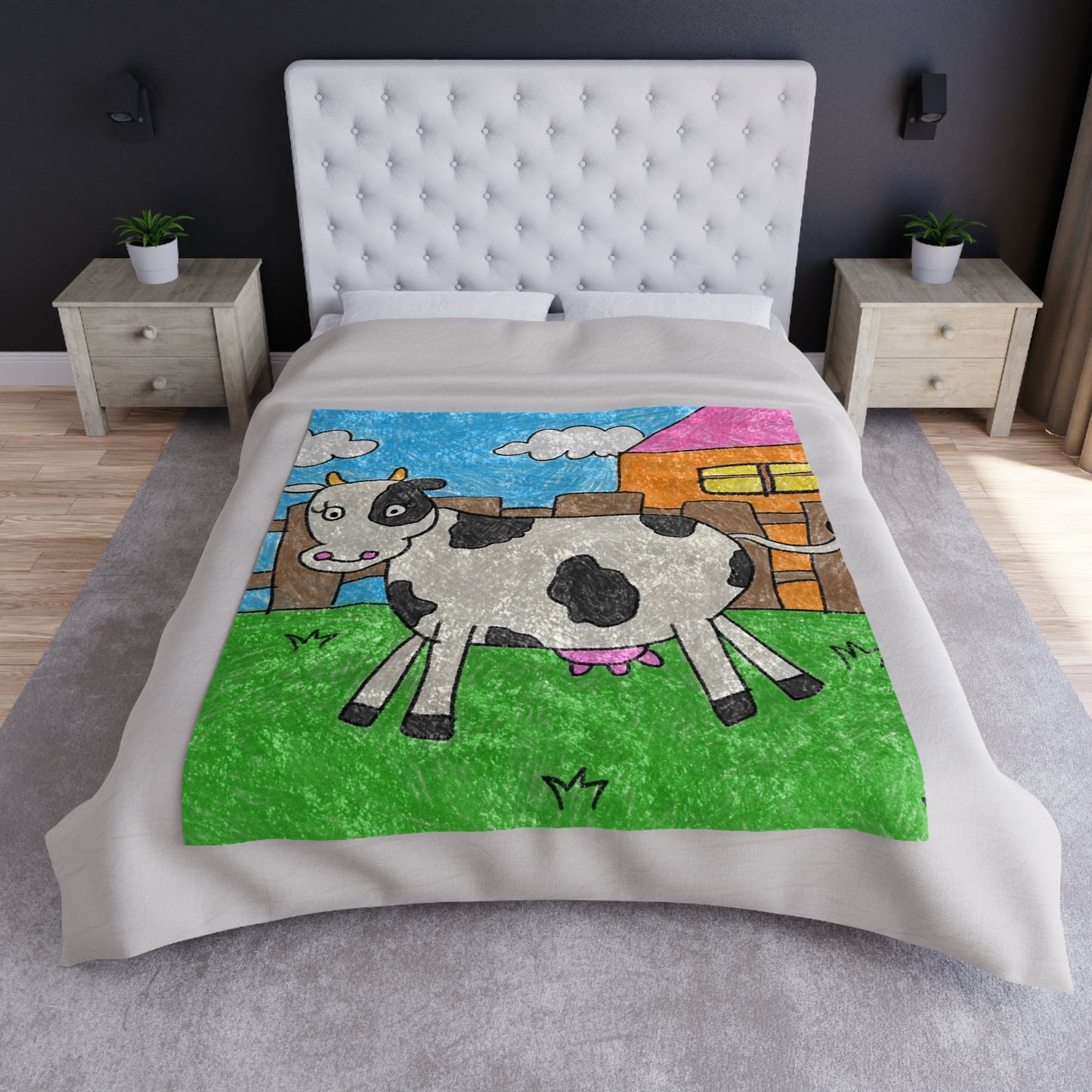 Cow Moo Farm Barn Animal Character Crushed Velvet Blanket