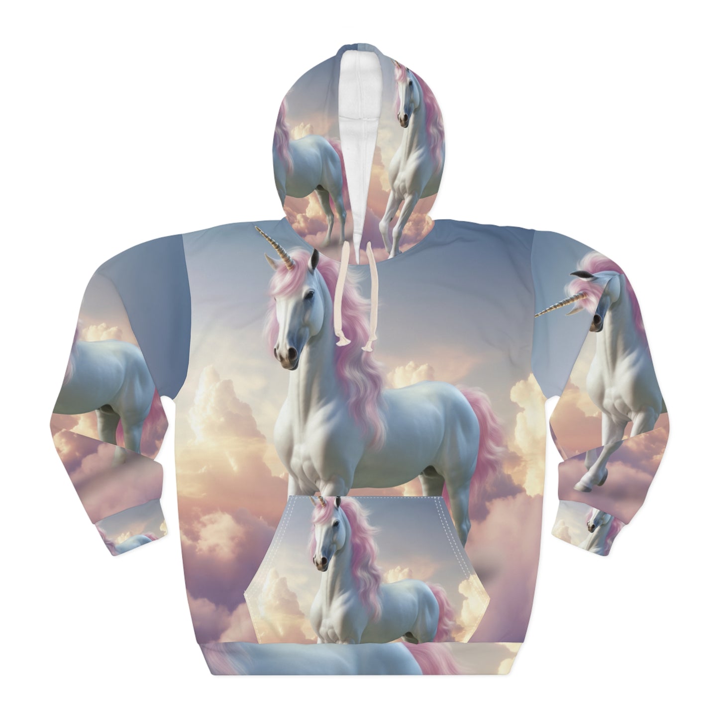 Unicorn &amp; Rainbow Artwork - Sudadera con capucha unisex con diseño en colores pastel caprichoso (AOP)