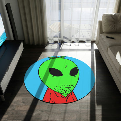 Green Apple Head Alien Unshaven Red Collar Shirt Visitor Round Rug - Visitor751