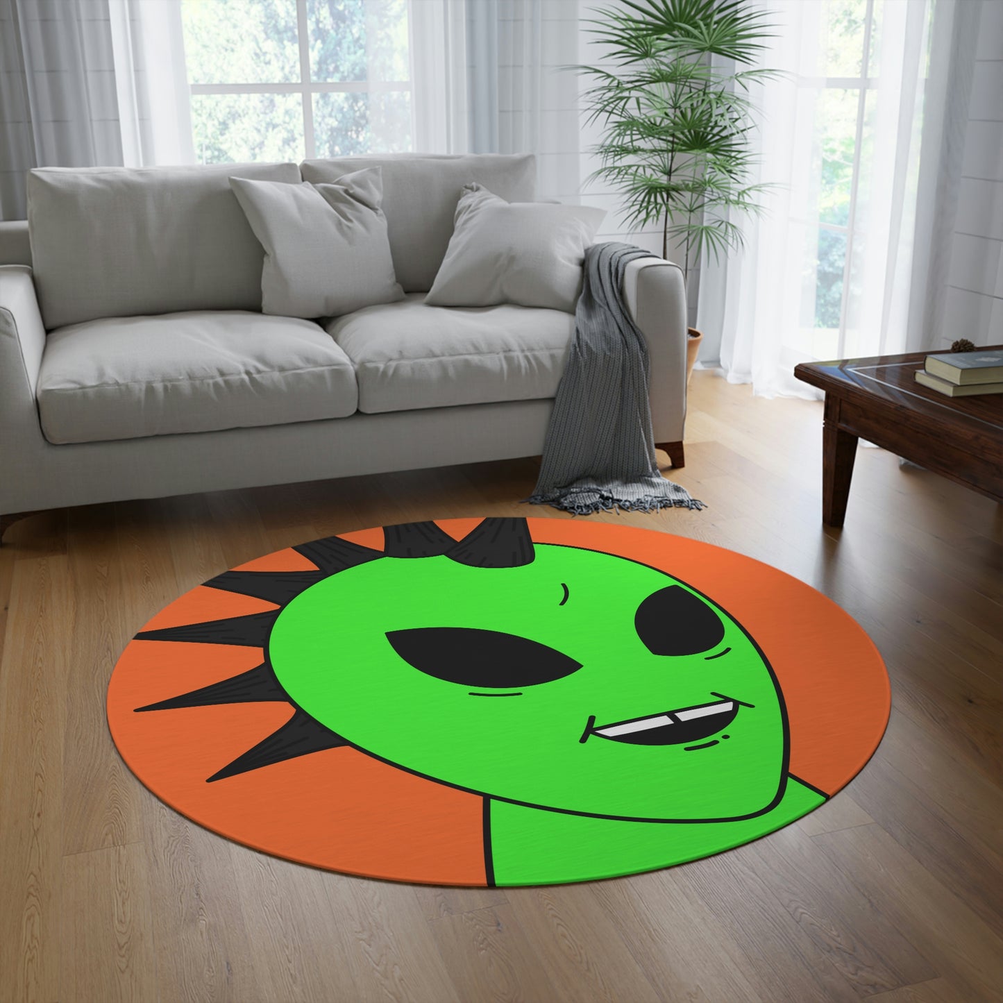 Black Hair Spiked Visitor Alien Round Rug - Visitor751