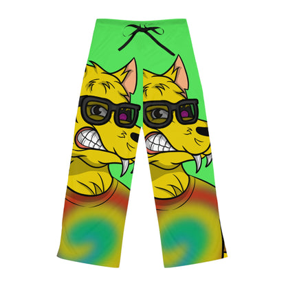 Wolve Cyborg Tie Dye Camisa de lobo Piel amarilla Gafas de sol frescas Pantalones de pijama para mujer (AOP) 