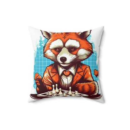 Red Panda Chess Player Strategy Game Graphic Spun Polyester Square Pillow