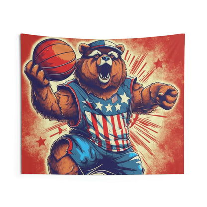 Slam Dunk for Independence:Patriotic Bear's 4th of July Basketball Game Indoor Wall Tapestries