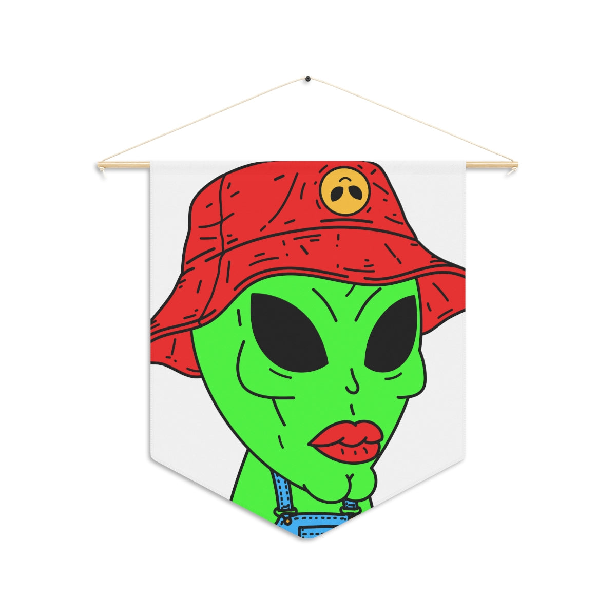 Old Green Alien Strong Chin Red Visi Hat Farmer Trouser Visitor Pennant