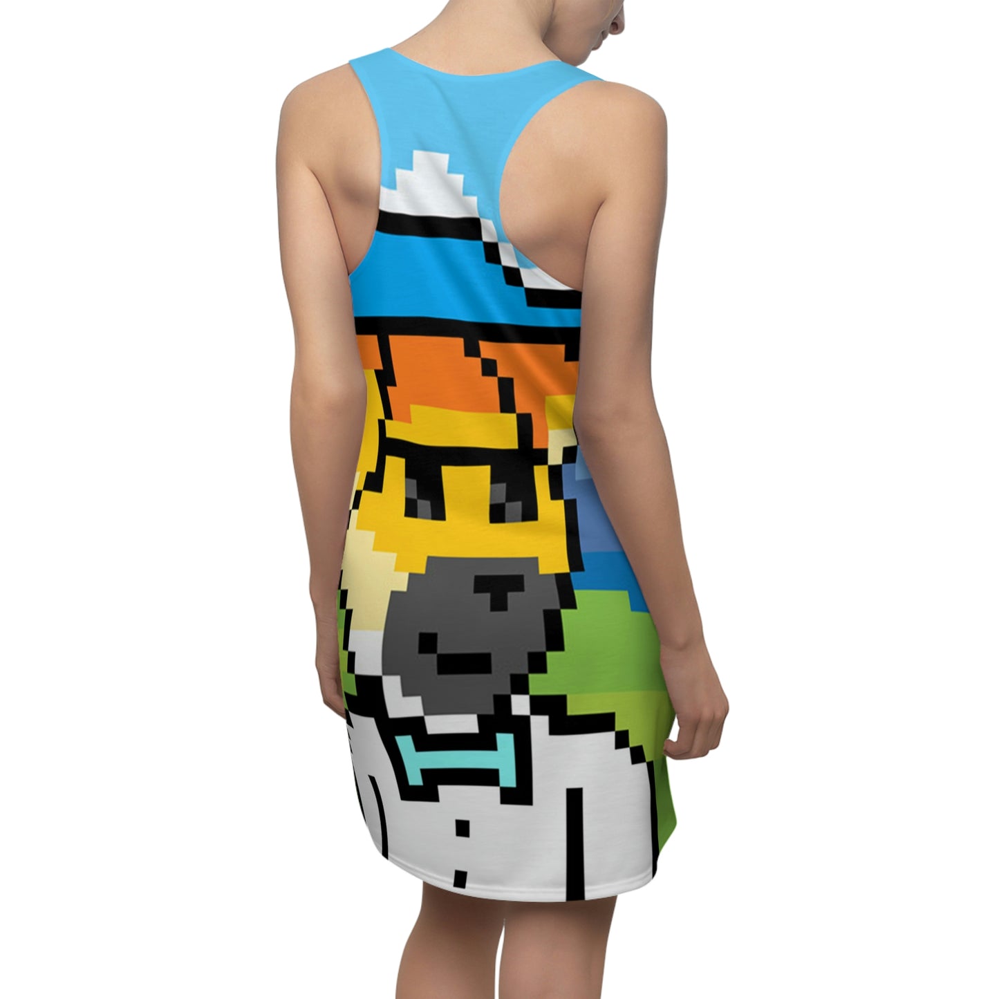 Dog Animal Pet Pixel Women's Cut & Sew Racerback Dress (AOP)