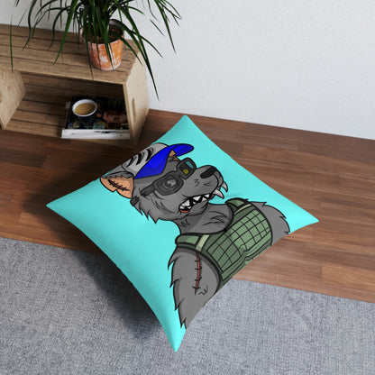 Army Vest Werewolve Cyborg Wolf Tufted Floor Pillow, Square