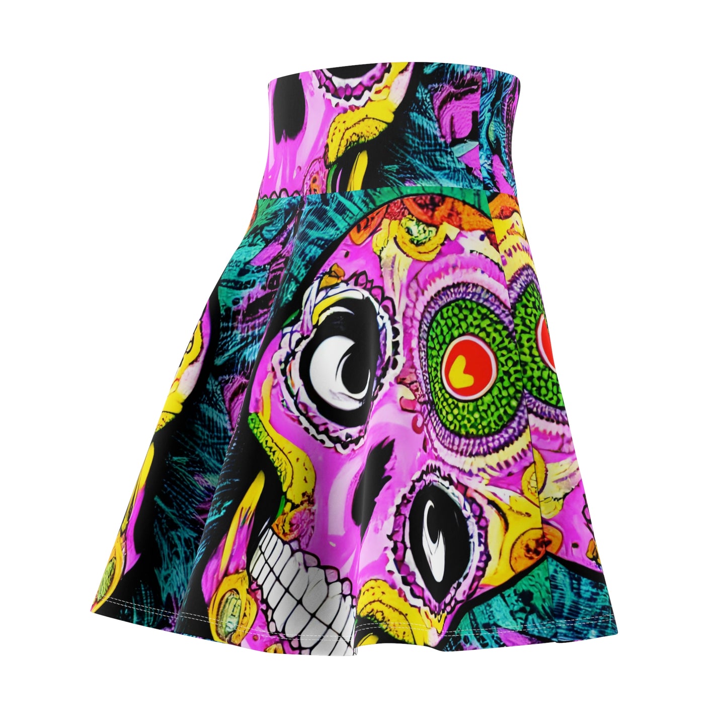 Trippy psychedelic Skull Skeleton Head Face Women's Skater Skirt