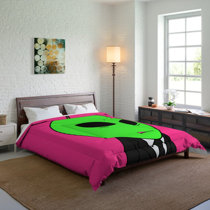 Green Apple Head Tongue Out Black Business Suit Visitor Bed Comforter