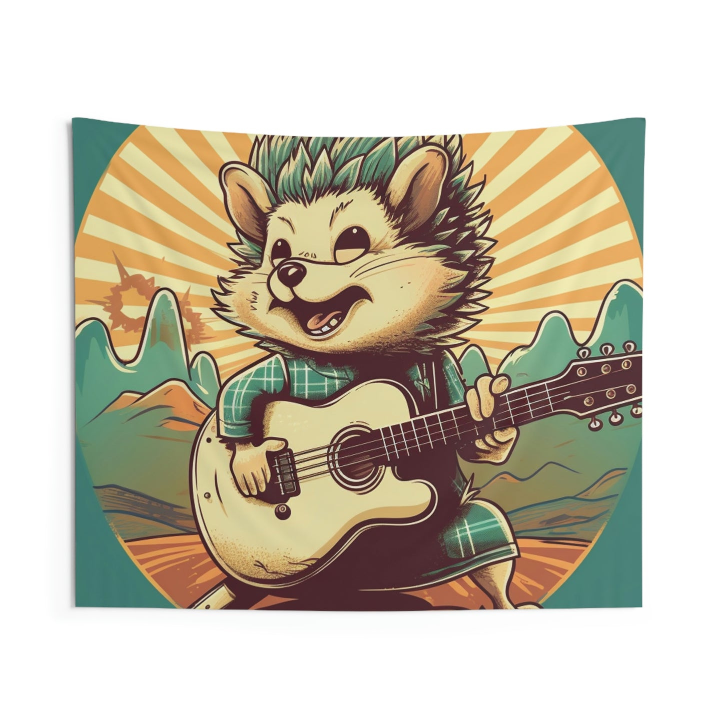 Hedgehog Old Style Classic Guitarist Digital Design Indoor Wall Tapestries