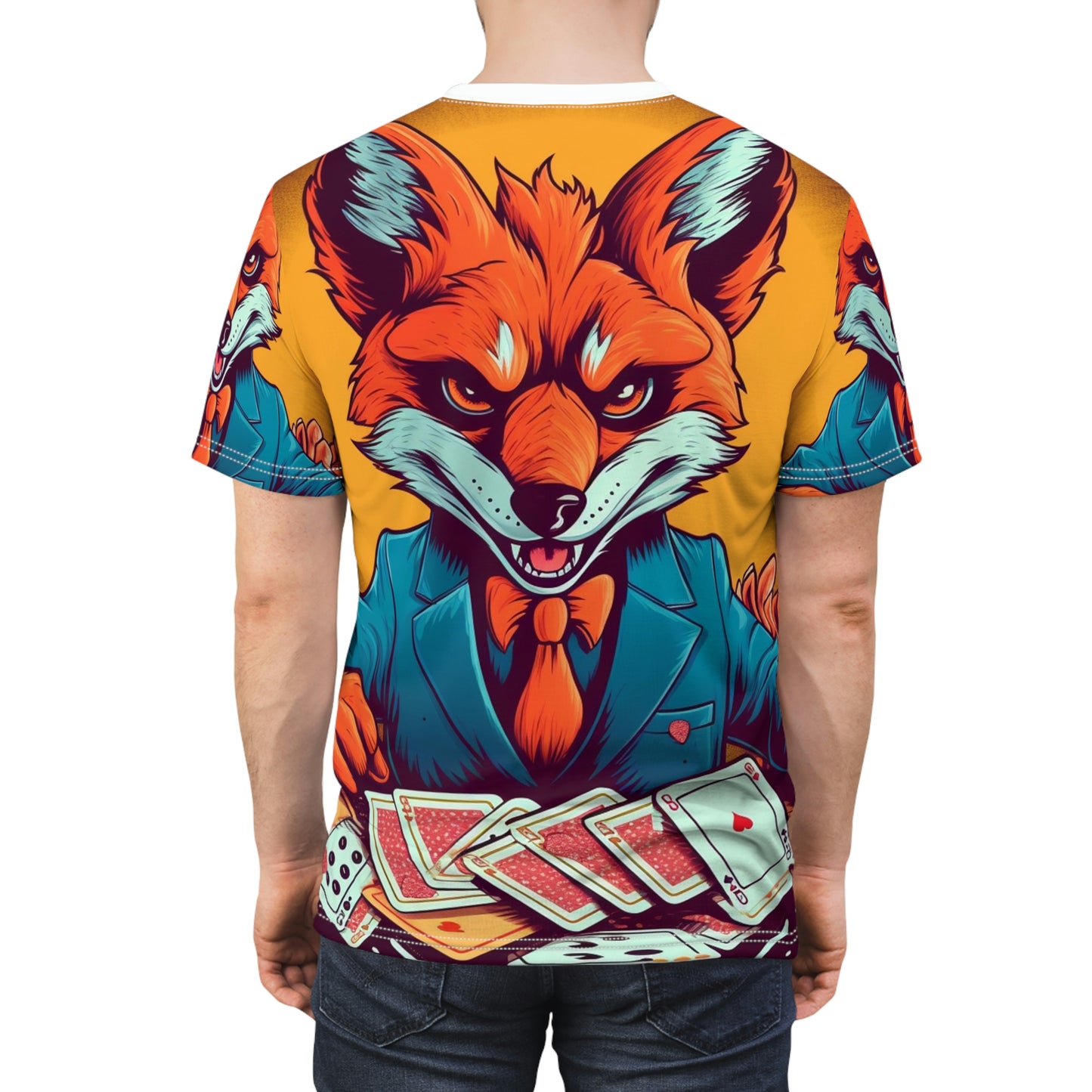 Fox Poker Animal Star Player Game Graphic Unisex Cut & Sew Tee (AOP)