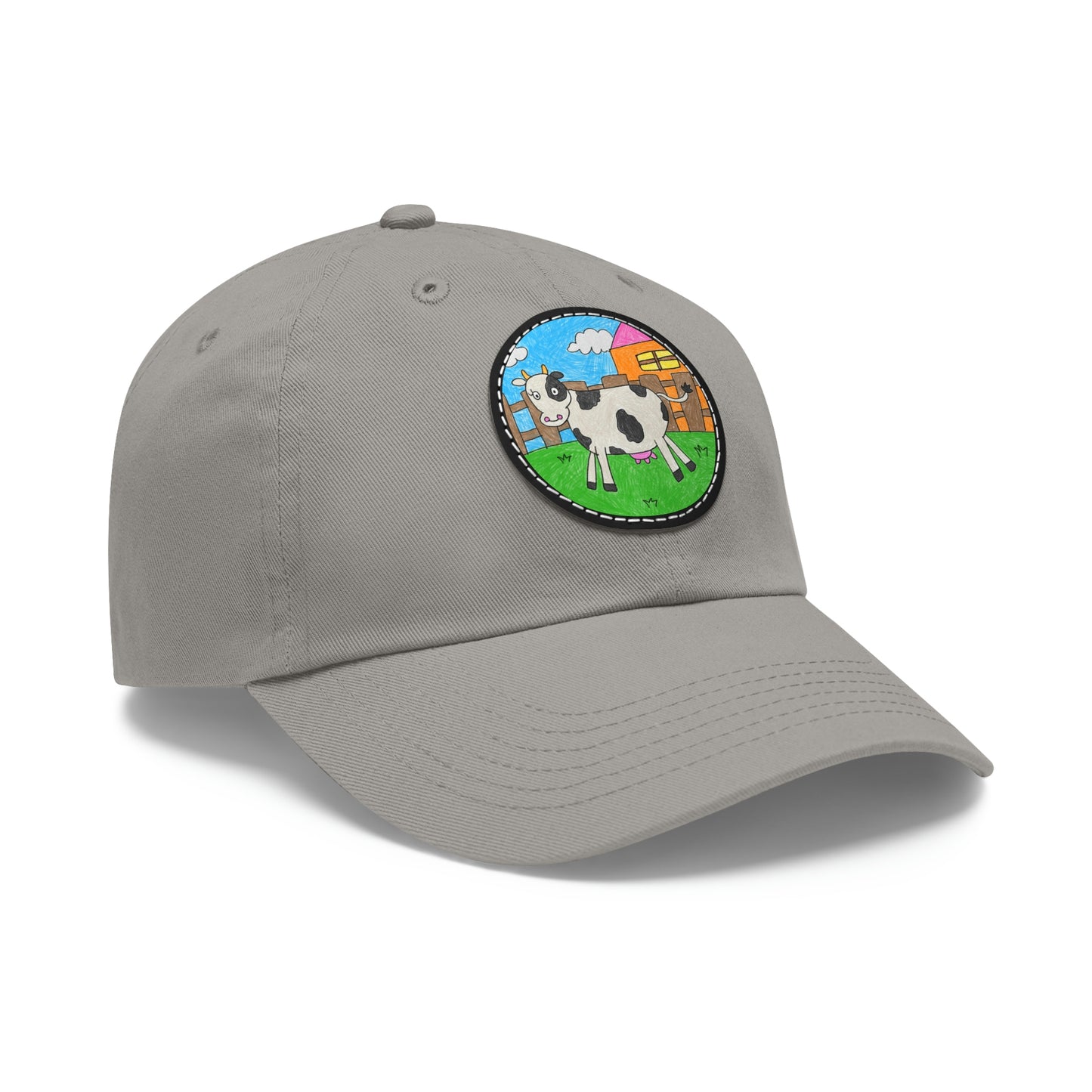 Cow Farm Animal Character Dad Hat with Leather Patch (Round)